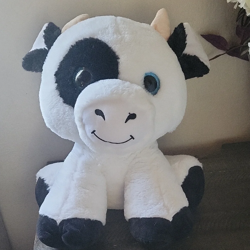 Toy Factory Adorable Black and White Cow,glitter Eyes Plush Toy